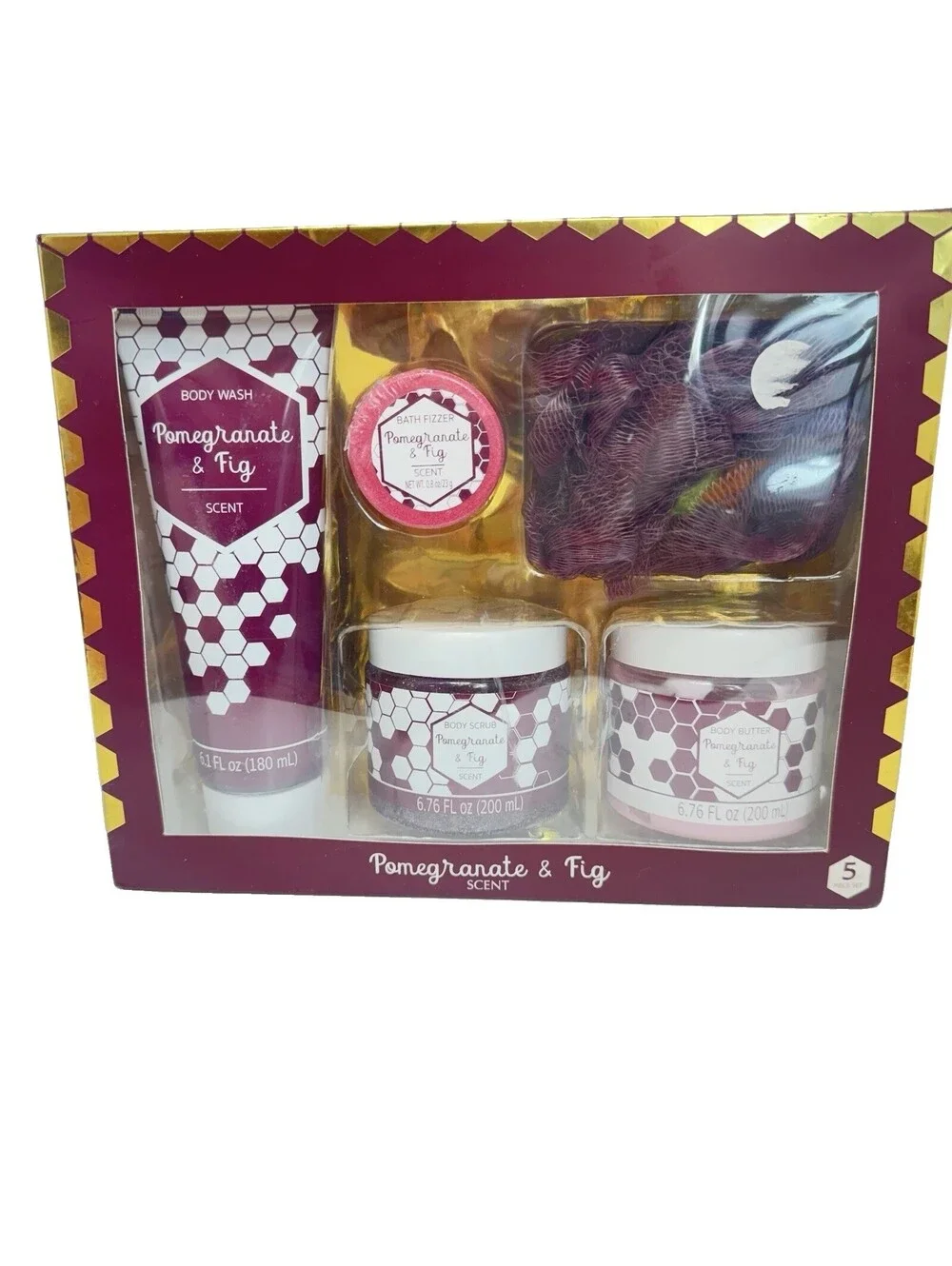 Pomegranate & Fig 5 Piece Bath Body Gift Set Wash Scrub Butter NEW Sealed
